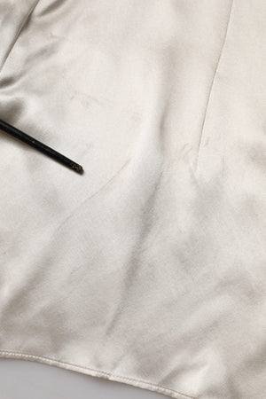 Beige Satin Silk Collared Long Sleeves Top