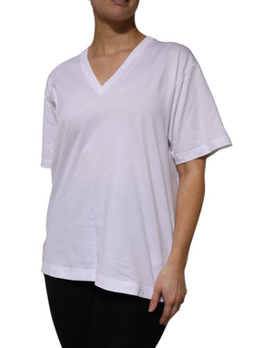 White Cotton Short Sleeves V-neck T-shirt