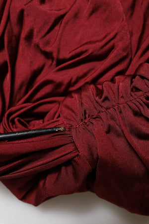 Red Viscose Fitted One Shoulder Midi Dress