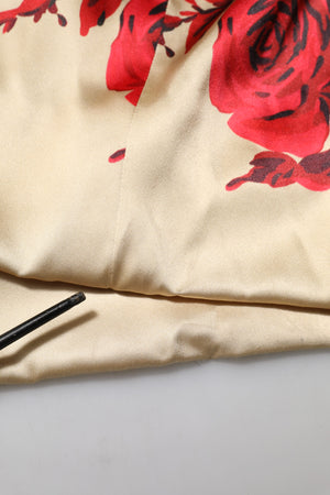 Beige Floral Spaghetti Strap Sheath Dress