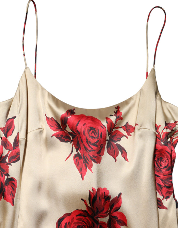Beige Floral Spaghetti Strap Sheath Dress