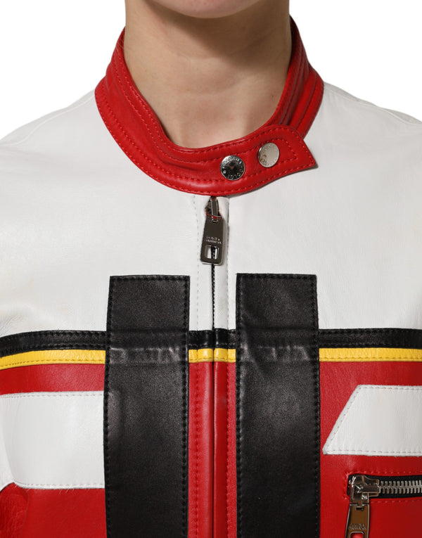 Multicolor Leather Biker Full Zip Coat Jacket