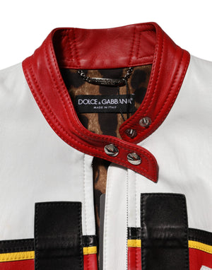 Multicolor Leather Biker Full Zip Coat Jacket