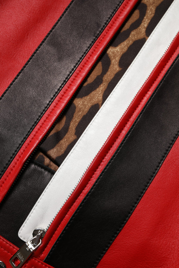 Multicolor Leather Biker Full Zip Coat Jacket