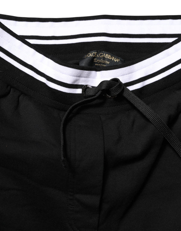 Black Cotton Mid Waist Jogger Pants