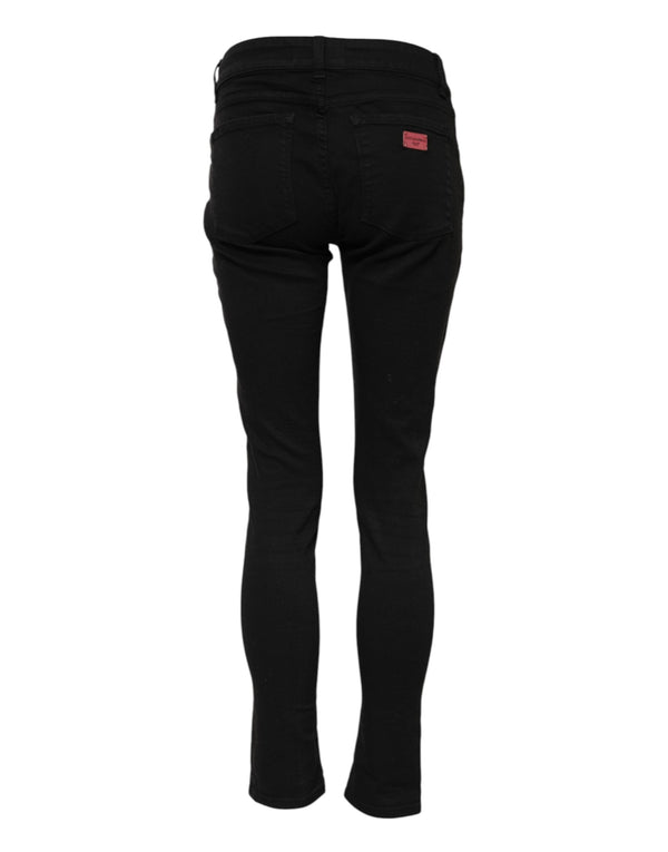 Black Cotton Skinny Mid Waisted Denim Jeans
