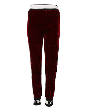 Red Viscose DG Logo Mid Waist Pants
