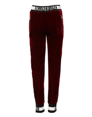 Red Viscose DG Logo Mid Waist Pants