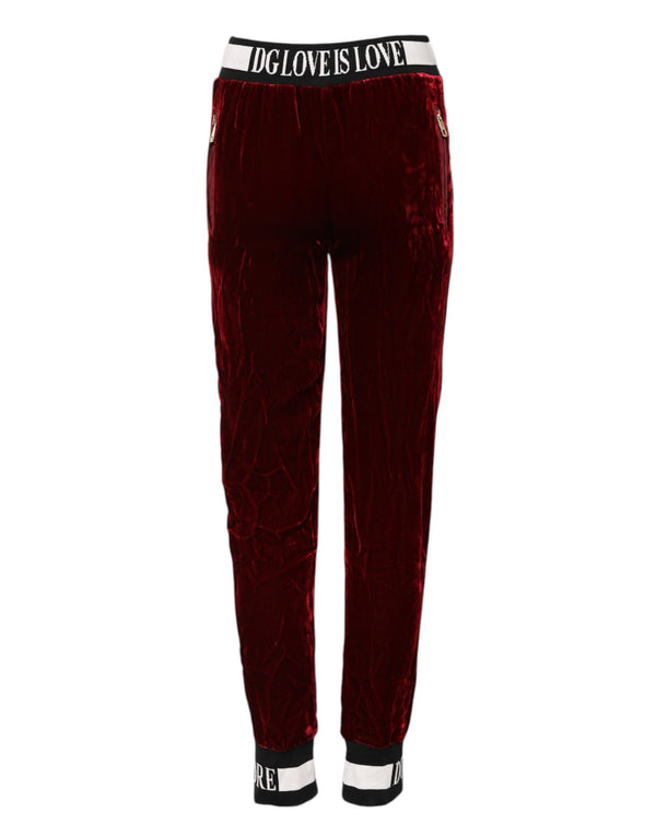 Red Viscose DG Logo Mid Waist Pants