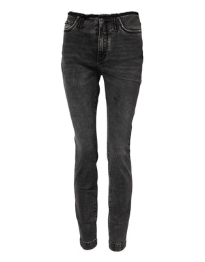 Gray Skinny Cotton Mid Waisted Denim Jeans
