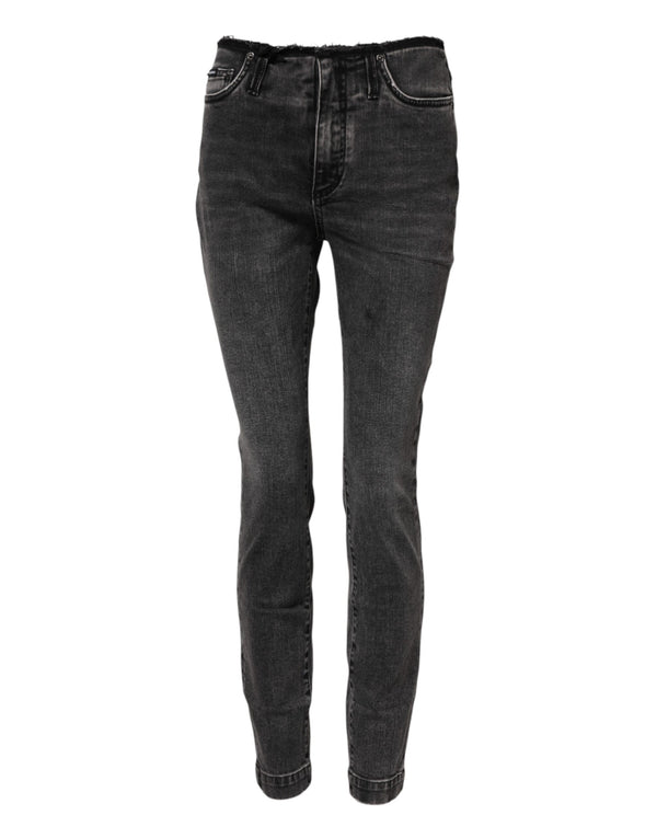 Gray Skinny Cotton Mid Waisted Denim Jeans