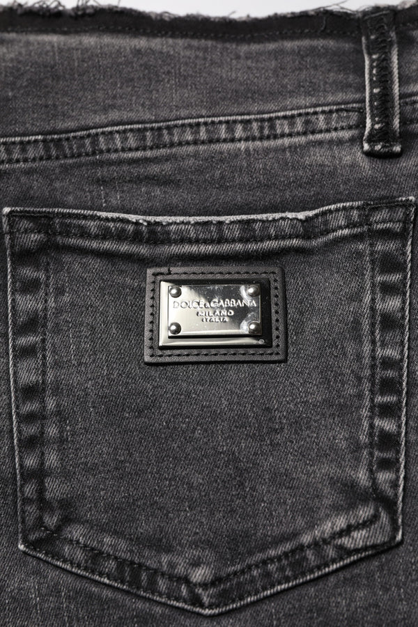 Gray Skinny Cotton Mid Waisted Denim Jeans