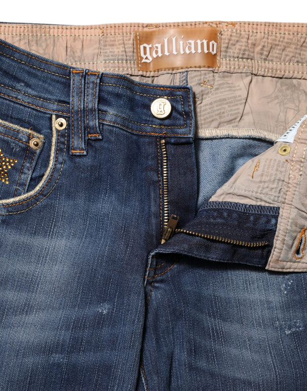 Blue Cotton Mid Waist Wide Leg Denim Jeans