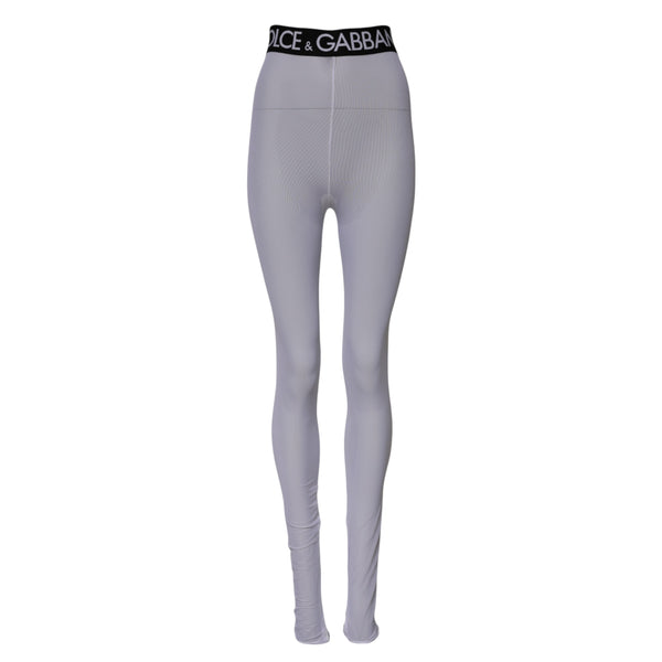 Gray Nylon DG Logo Mid Waisted Leggings Pants