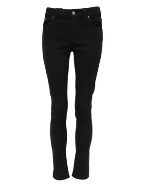 Black Cotton Skinny Mid Waisted Denim Jeans