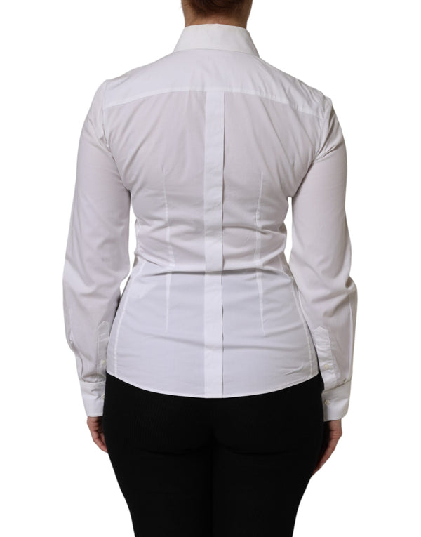 White Cotton Collared Long Sleeves Top Shirt