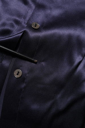 Dark Purple Silk Ascot Collared Blouse Top