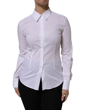 White Cotton Collared Long Sleeves Top Shirt