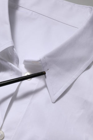 White Cotton Collared Long Sleeves Top Shirt