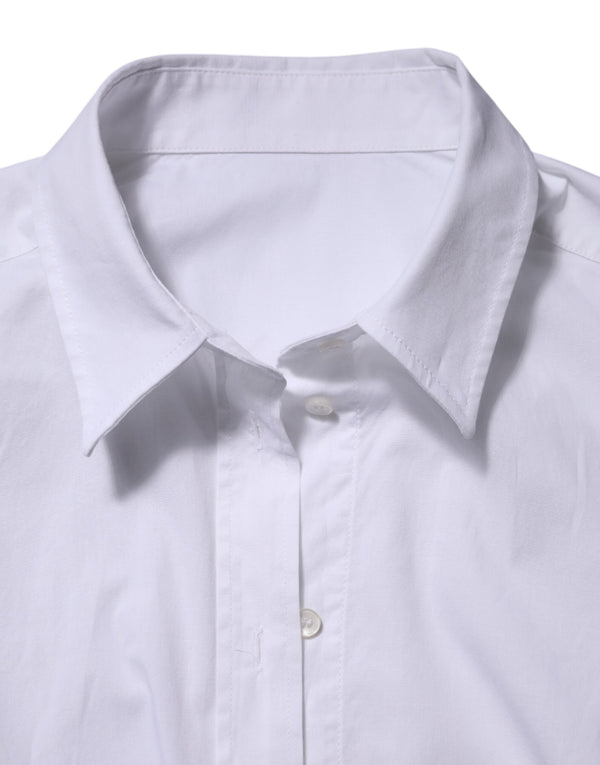 White Cotton Long Sleeves Collared Top Shirt