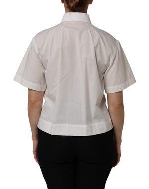 White Cotton Short Sleeves Collared Top Shirt