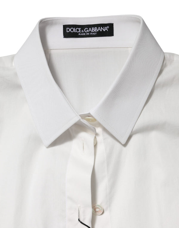 White Cotton Short Sleeves Collared Top Shirt
