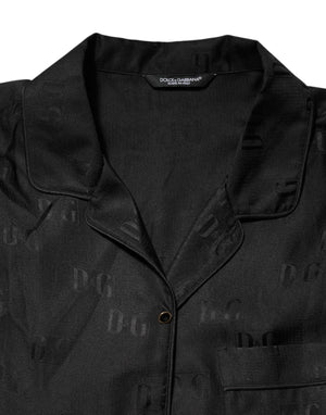 Black Silk DG Embroidery Long Sleeves Top