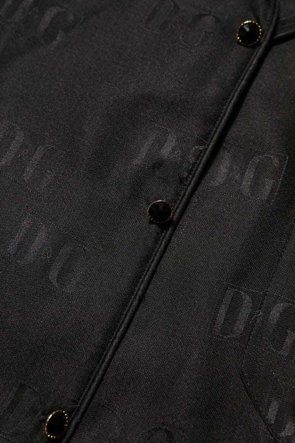 Black Silk DG Embroidery Long Sleeves Top