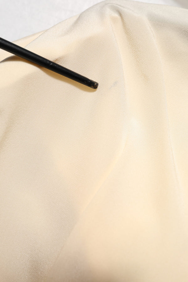 Light Yellow Silk Ascot Collared Blouse Top