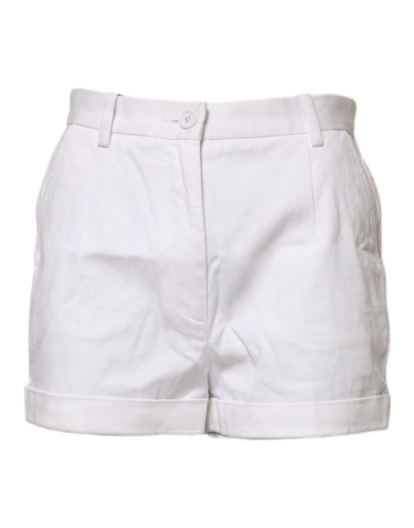 White Cotton Mid Waist Women Bermuda Shorts