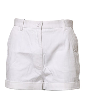White Cotton Mid Waist Women Bermuda Shorts