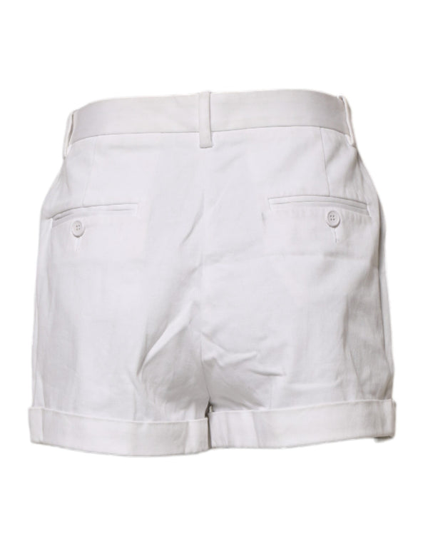 White Cotton Mid Waist Women Bermuda Shorts