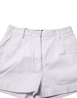 White Cotton Mid Waist Women Bermuda Shorts