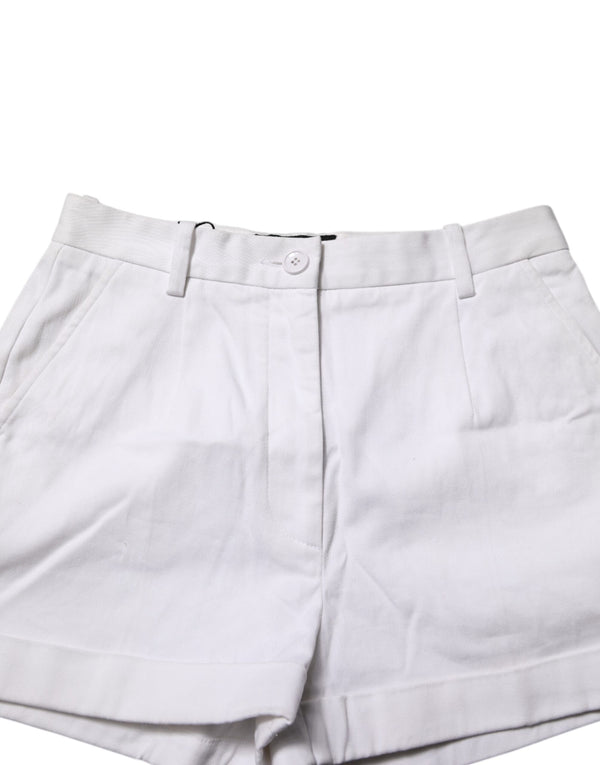 White Cotton Mid Waist Women Bermuda Shorts