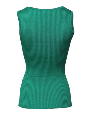 Green Silk Sleeveless Round Neck Tank Top