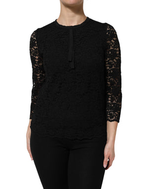 Black Nylon Lace Long Sleeve Blouse Top
