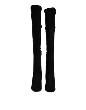 Black Suede Leather Knee High Boots Shoes