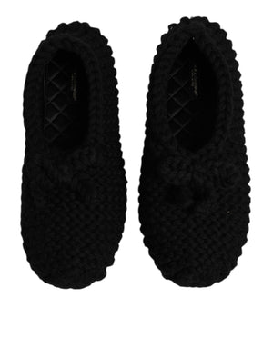 Black Wool Slip On Flats Ballerina Shoes