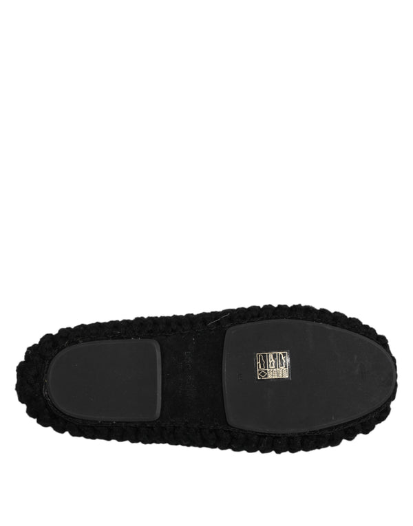 Black Wool Slip On Flats Ballerina Shoes