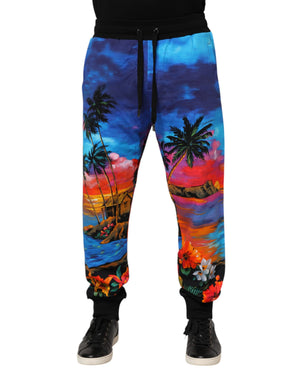 Blue Hawaiian Print Jogger Sweatpants Pants