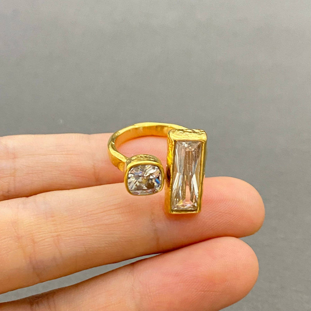 Golden Duo Crystal Open Ring