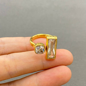 Golden Duo Crystal Open Ring