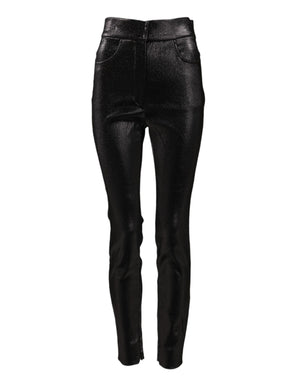 Black Cotton Stretch Silver Lurex Thread Pants