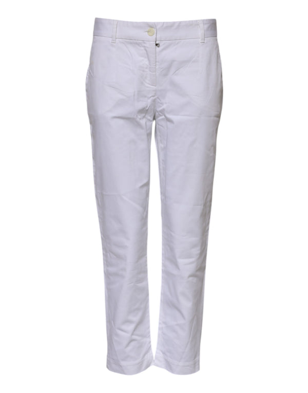 White Cotton Stretch Mid Waist Jeans
