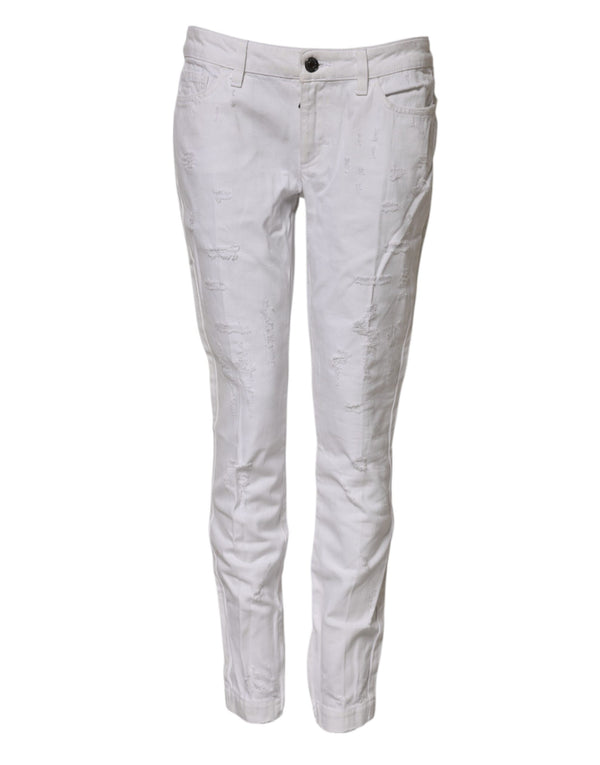 White Cotton Mid Waisted Women Denim Jeans