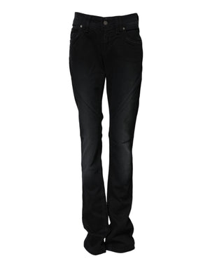 Black Cotton Mid Waist Tapered Denim Jeans