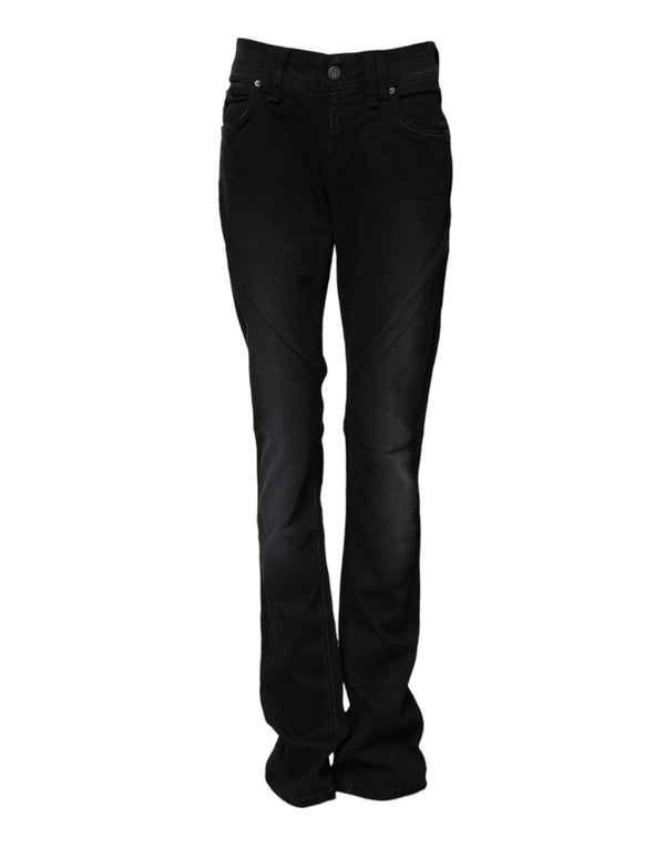Black Cotton Mid Waist Tapered Denim Jeans