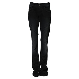 Black Cotton Mid Waist Tapered Denim Jeans