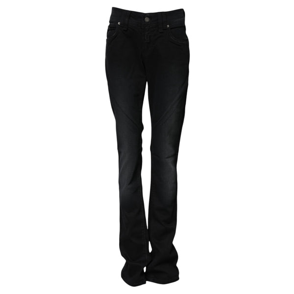 Black Cotton Mid Waist Tapered Denim Jeans