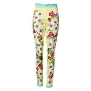 Yellow Silk Floral Leggings Pants